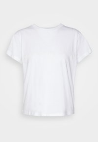 Vit bomullströja med rund hals och korta ärmar. Har en subtil, ton-i-ton grafik på framsidan. Rak nederkant med en avslappnad passform.