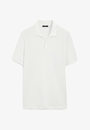 Hvid kortærmet polo skjorte lavet af glat bomuldsstof. Har en klassisk krave med to knapper og en lige kant.