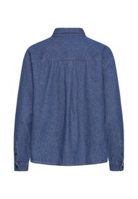 Chemise en denim, couleur bleu clair, manches longues, col, pli au dos, poignets à boutons et ourlet droit. Design classique en denim.