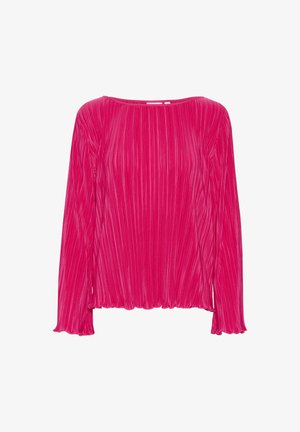 Dolgi rokav v svetlo roza barvi, z nabranim teksturiranjem, okroglo ovratnikom in nagubanimi manšeti. Narejen je iz lahkega, raztegljivega materiala.