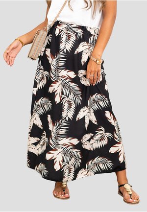 LONGFORM PALM PRINT ELASTIK-BUND - Jupe longue - black beige