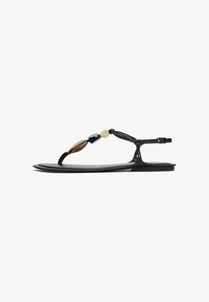 Massimo Dutti, FLAT SLIDER SANDALS WITH STONES - Sandaler m/ tåsplit - dark brown