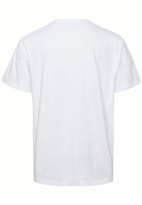 Camiseta de algodón blanca con un corte relajado, mangas cortas y cuello redondo. La parte trasera presenta una textura suave sin ningún tipo de estampado o diseño.