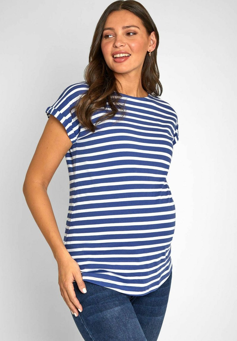 JoJo Maman Bébé - BOYFRIEND MATERNITY- REGULAR FIT - Majica kratkih rukava s printom - blue white stripe, Povećaj