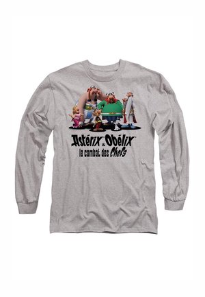 Gray long-sleeve T-shirt featuring animated characters from Asterix & Obelix, with text "Asterix & Obelix le combat des Chefs" at the bottom.