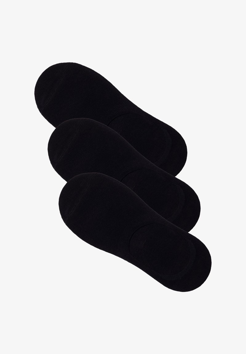 Chaussettes invisibles noires en matière douce et extensible avec une texture lisse. Elles présentent un bout arrondi et un design simple.