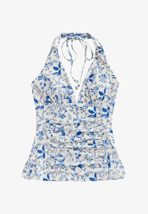 Next, HALTERNECK TUMMY CONTROL TANKINI TOP - Vrchný diel bikín - cream blue ditsy floral