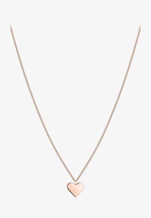 Rose gold necklace with a delicate chain and a polished heart-shaped pendant. The heart is smooth with no patterns or accents.