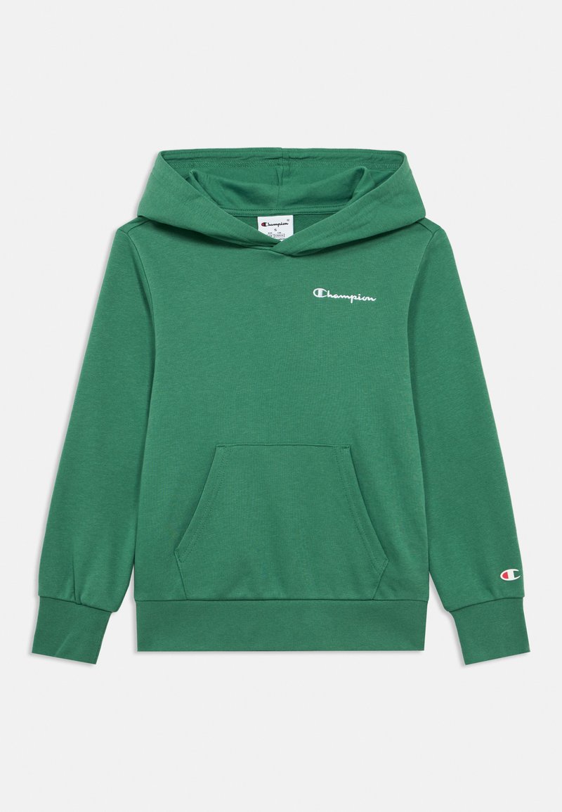 Πράσινο φούτερ με κουκούλα από απαλό μείγμα βαμβακιού, με μπροστινή τσέπη, μακριά μανίκια και κεντημένο λευκό λογότυπο στο στήθος.