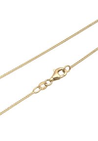 Collana tono oro con sottili maglie a catena, dotata di chiusura a gancio e accenti circolari. Texture liscia con un aspetto delicato.