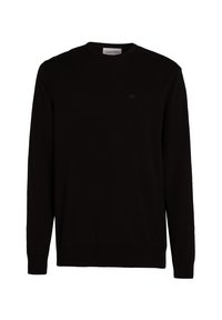 Zwarte trui met lange mouwen en een ronde hals, gemaakt van gladde stof. Voorzien van een klein geborduurd "CK"-logo op de borst. Geribbelde manchetten en zoom.