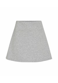 Jupe A-line en coton gris avec une texture lisse, une forme évasée et une taille élastique. Design simple et minimal sans motifs ni embellissements.