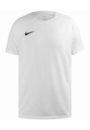 Witte sportshirt met korte mouwen, ronde halslijn, zwart Nike-logo op de linkerborst, gemaakt van lichtgewicht, vochtafvoerende stof.