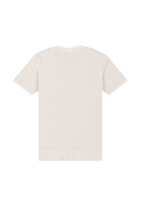 T-shirt met korte mouwen en ronde hals in licht beige katoen; eenvoudig ontwerp met zachte textuur; zonder afbeeldingen of accenten.