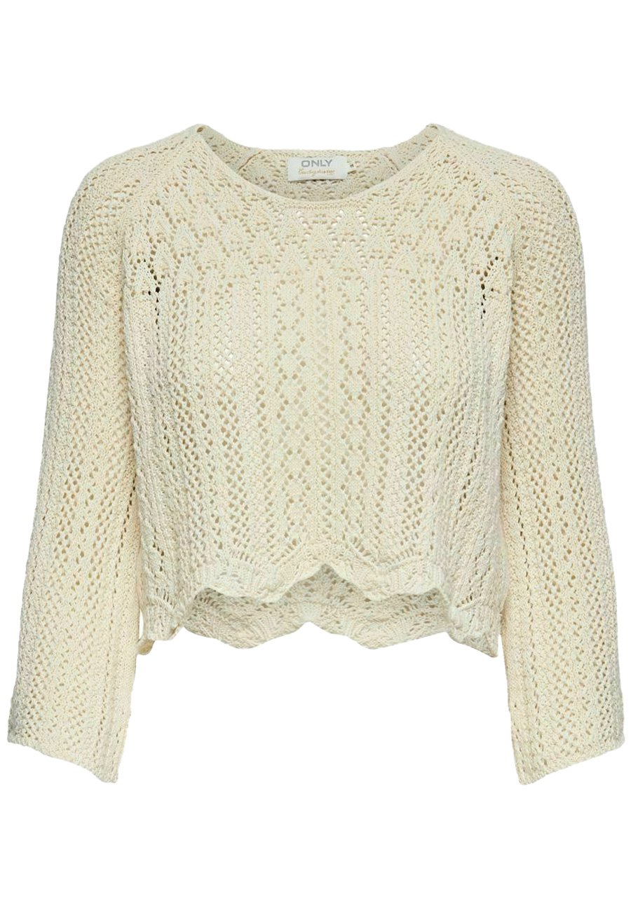 ONLY Damen Pullover Cloud Dancer - Strickpullover Langarm Rundhals - Größe M