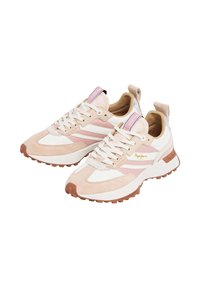 Tenisice s gornjim dijelom od antilopa i mrežice u ružičastoj i bijeloj boji, s vezicama, bež akcentima i uzorkovanom gumenom potplatom.