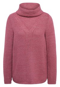 Strickpullover mit Rollkragen in zartrosa mit lockerer, entspannter Passform. Besitzt ein strukturiertes Muster und gerippte Details an den Bündchen und dem Saum.