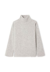 Maglione a collo alto grigio chiaro realizzato in morbido tessuto a trama. Presenta maniche lunghe e polsini e orlo a costine per una vestibilità aderente.