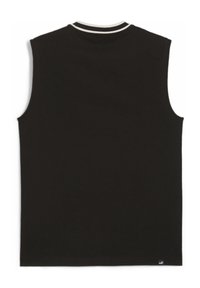 Mustat ilman hihoja oleva paita, jossa on valkoiset raidat ribbikankaisessa pyöreässä kaula-aukossa. Kuva näyttää takanäkymän, ja alahemmassa on pieni Puma-logotunnus.