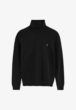 Zwarte coltrui met lange mouwen en een klein geborduurd logo van een polo speler op de linkerborst.