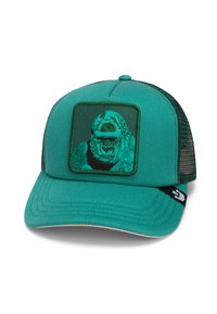 Green cap with a structured front, mesh sides, and a flat brim. Features an embroidered gorilla graphic on a square patch.