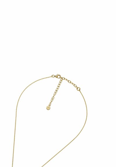 Guldfarvet halskæde med en delikat kæde, justerbar lås og en lille cirkulær charm nær lukningen.