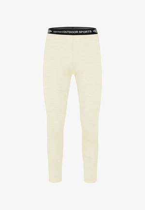 Beige lange Sportleggings mit einem schwarzen Bund, auf dem "normani OUTDOOR SPORTS" steht, entworfen für Aktivitäten im Freien.