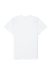 Biała bawełniana koszulka z krótkim rękawem, okrągłym dekoltem i prostym krojem. Prosty design, bez grafik ani ozdób.