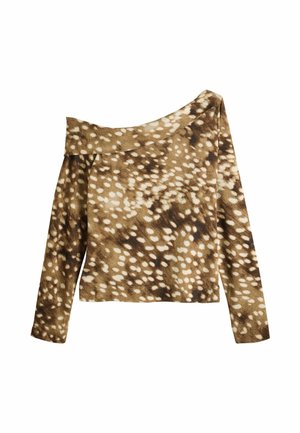 Next, LONG SLEEVED ASYMMETRIC MESH TOP - Long sleeved top - brown deer print