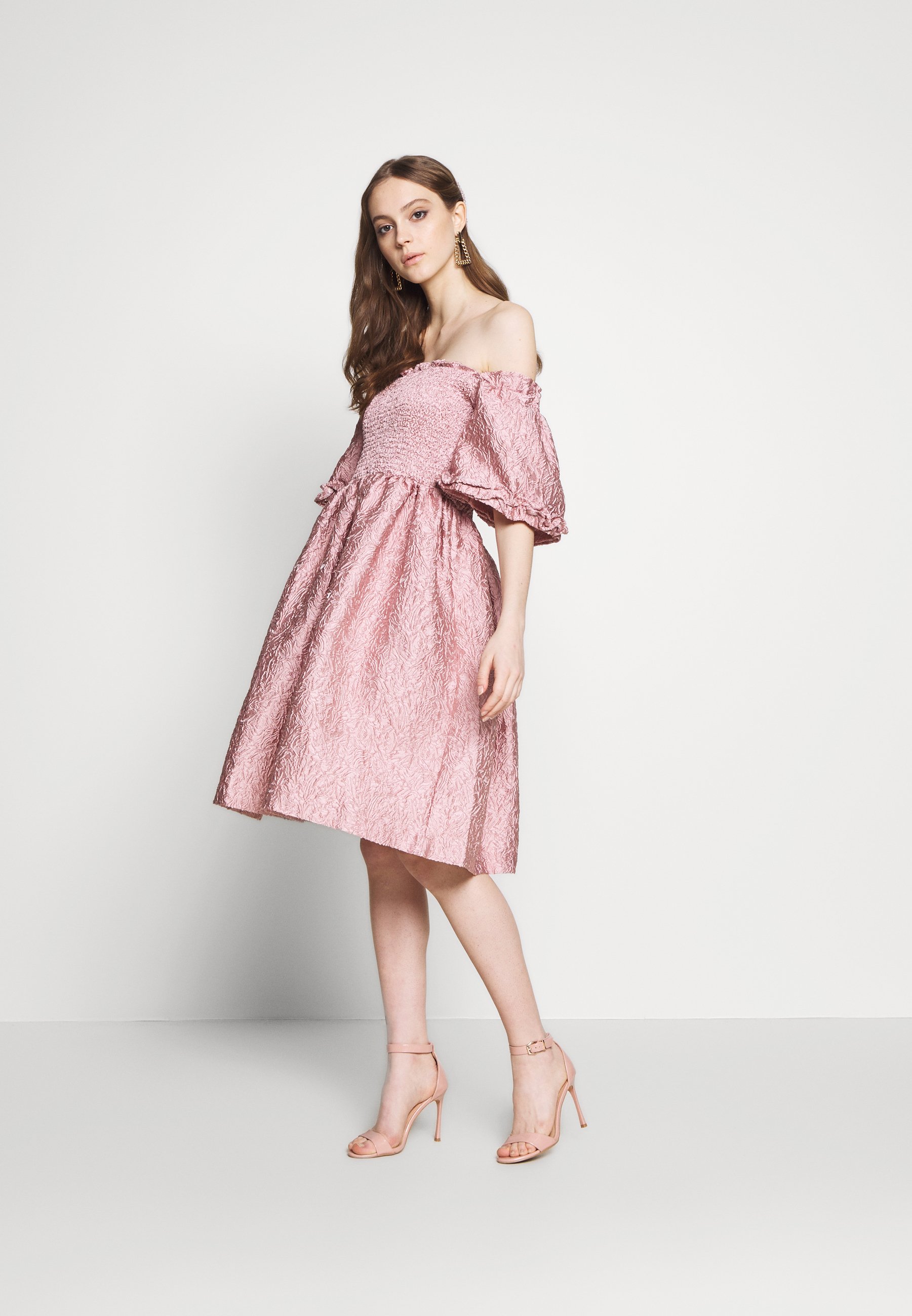 asymmetric off the shoulder sheath dress