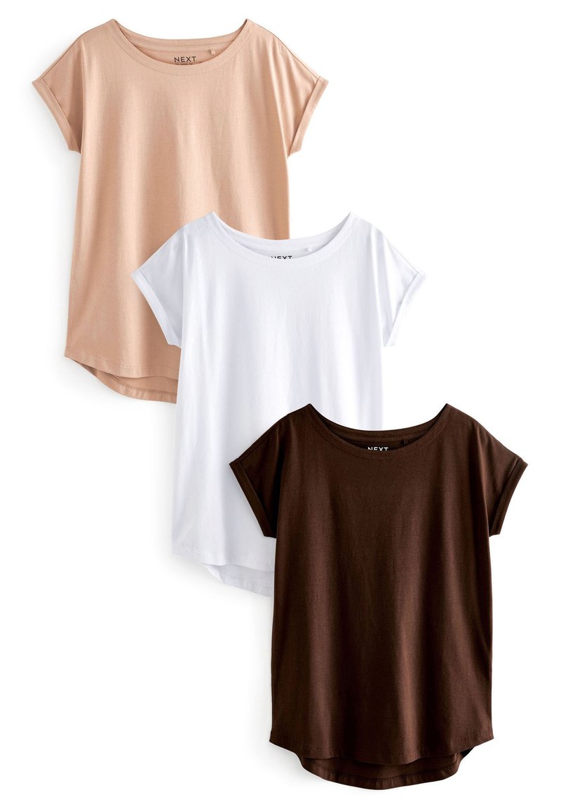 Next Next 3 PACK - Basic T-shirt - chocolate white neutral