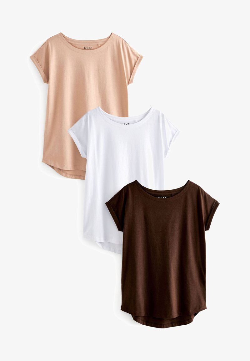 Next 3 PACK - Paprasti marškinėliai - chocolate white neutral
