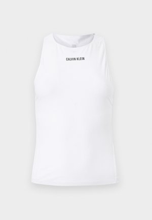 Maiou sport alb Calvin Klein fără mâneci, cu guler ridicat și material ușor texturat.