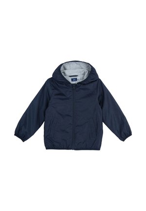 Lekka kurtka w kolorze granatowym z szarą podszewką kaptura, suwakiem z przodu, elastycznymi mankietami i kieszeniami po bokach. Charakteryzuje się casualowym designem.