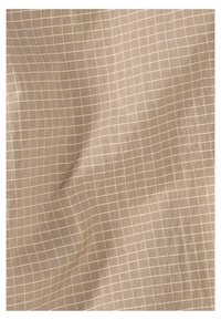 Tissu beige avec un motif en grille composé de lignes marron clair, présentant une surface douce et texturée avec un drapé délicat.
