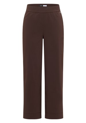 Pantalon marron droit avec taille élastique et ourlets revers, conçu pour un usage décontracté.