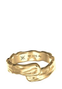 Goldfarbene Ring mit einem strukturierten, gewellten Design. Aus 925er Silber gefertigt, verfügt er über ein glattes Band und einzigartige Details auf der Oberfläche.