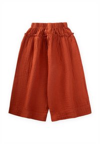 Shorts širih nogavica u rust boji od teksturiranog, laganog materijala s elastičnom manierom i nabrane detalje na vrhu.