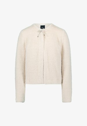 Tekstureret cropped jakke i cremefarve med rund halsudskæring, lange ærmer, lukning foran og dekorativ snore-detalje.