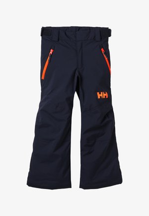 Námořnické modré lyžařské kalhoty vyrobené z nepromokavého materiálu. Mají živé oranžové zipové kapsy a vyšívané logo na spodní části nohavice. Nastavitelný pas.