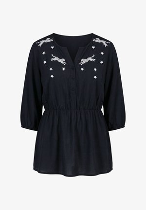 Angel of Style, LEOPARD EMBROIDERED A-LINE 3/4 SLEEVE BLOUSE - Camicetta - black