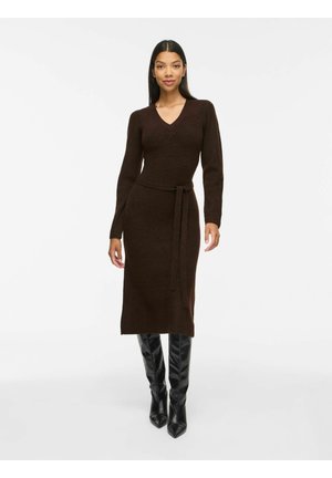 VILA, MIDI DRESS VIGRY LONG SLEEVED - Robe pull - coffee bean