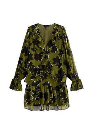 FLORAL FRILL NECK MINI - Robe de jour - brown pattern