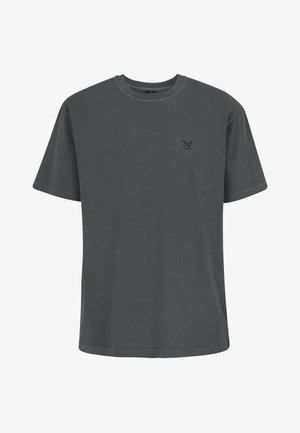 Dark gray short-sleeve cotton T-shirt with a small black crossed tools logo on the left chest.