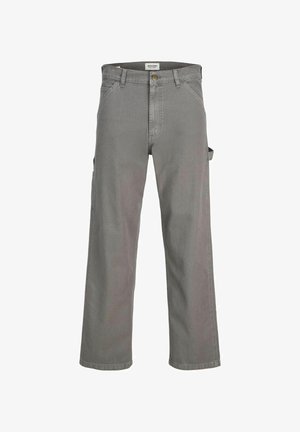Grijze cargobroek van een katoenmengsel, met een rechte pijp, zijzakken en een knoopsluiting.