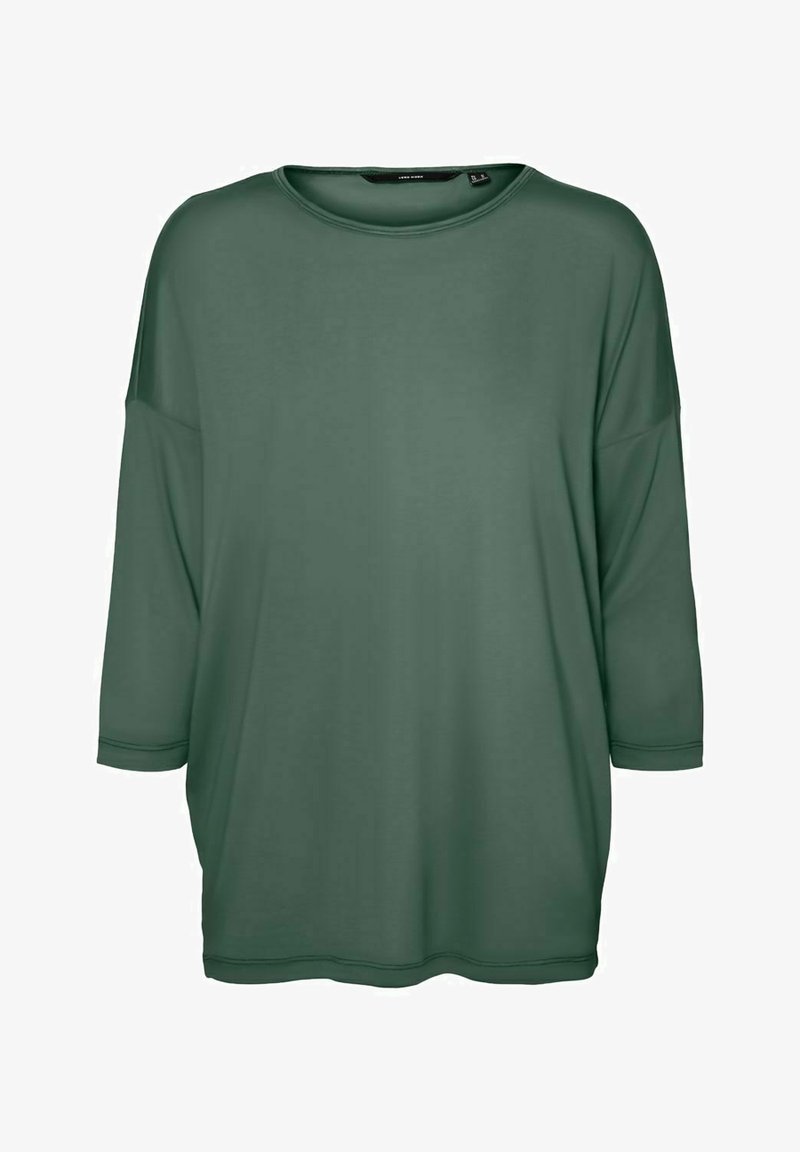 Långärmad topp i mörkgrön, gjord av lättviktig tyg. Har en avslappnad passform med en vid halsringning och sänkta axelsömmar.