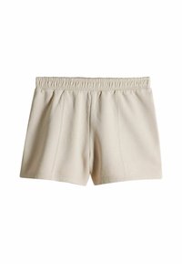 Svijetlosmeđi šorts s elastičnom waistbandom, izrađen od mekanog materijala, s opuštenim krojem i suptilnim šavnim detaljima sprijeda.