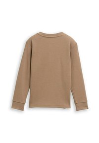 Bruine longsleeve top gemaakt van een gestructureerde stof, met een ronde hals en geribbelde manchetten, ontworpen met een relaxed fit en zonder zichtbare logo's.