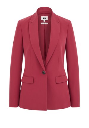 Ühe nupuga naiste sobiv bleizer sügavroosas toonis, notšiga krae ja klapiga taskutega, esikülje vaates valgel taustal.