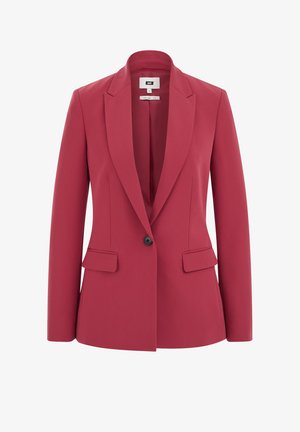 Ühe nupuga naiste sobiv bleizer sügavroosas toonis, notšiga krae ja klapiga taskutega, esikülje vaates valgel taustal.